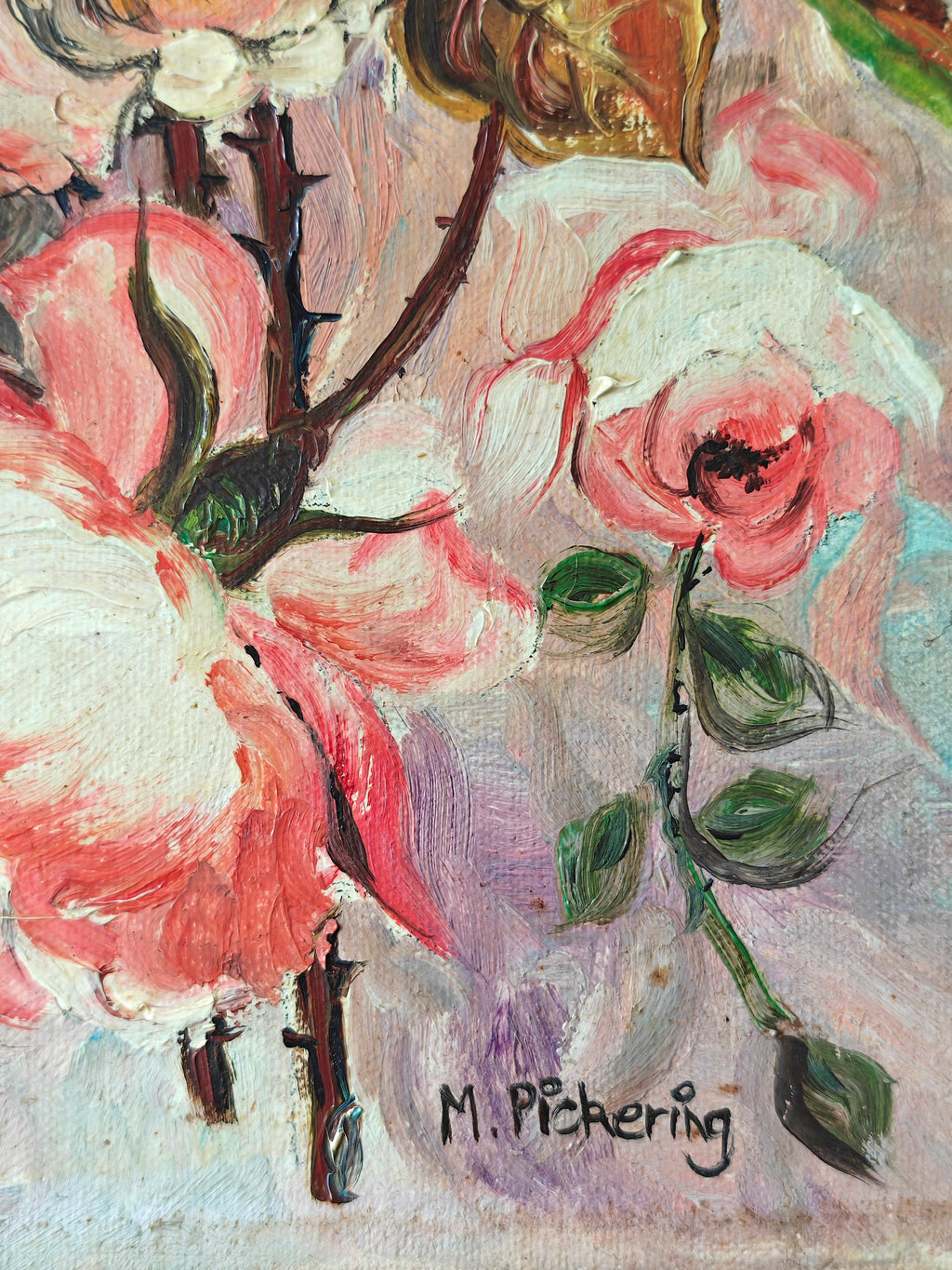 Close-up of oil painting of flowers