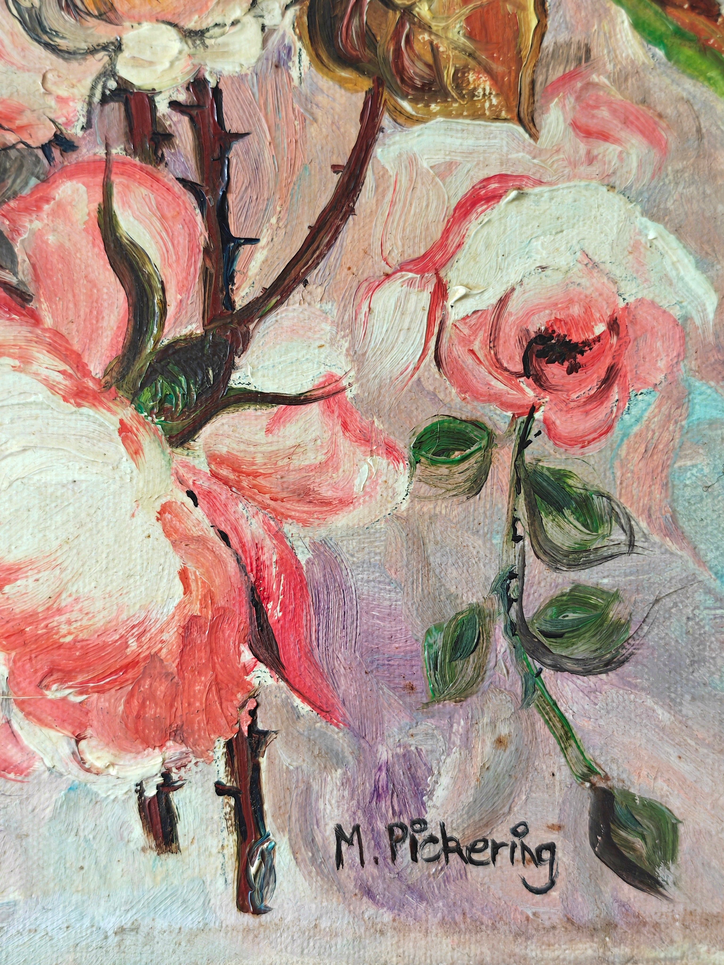 Close-up of oil painting of flowers