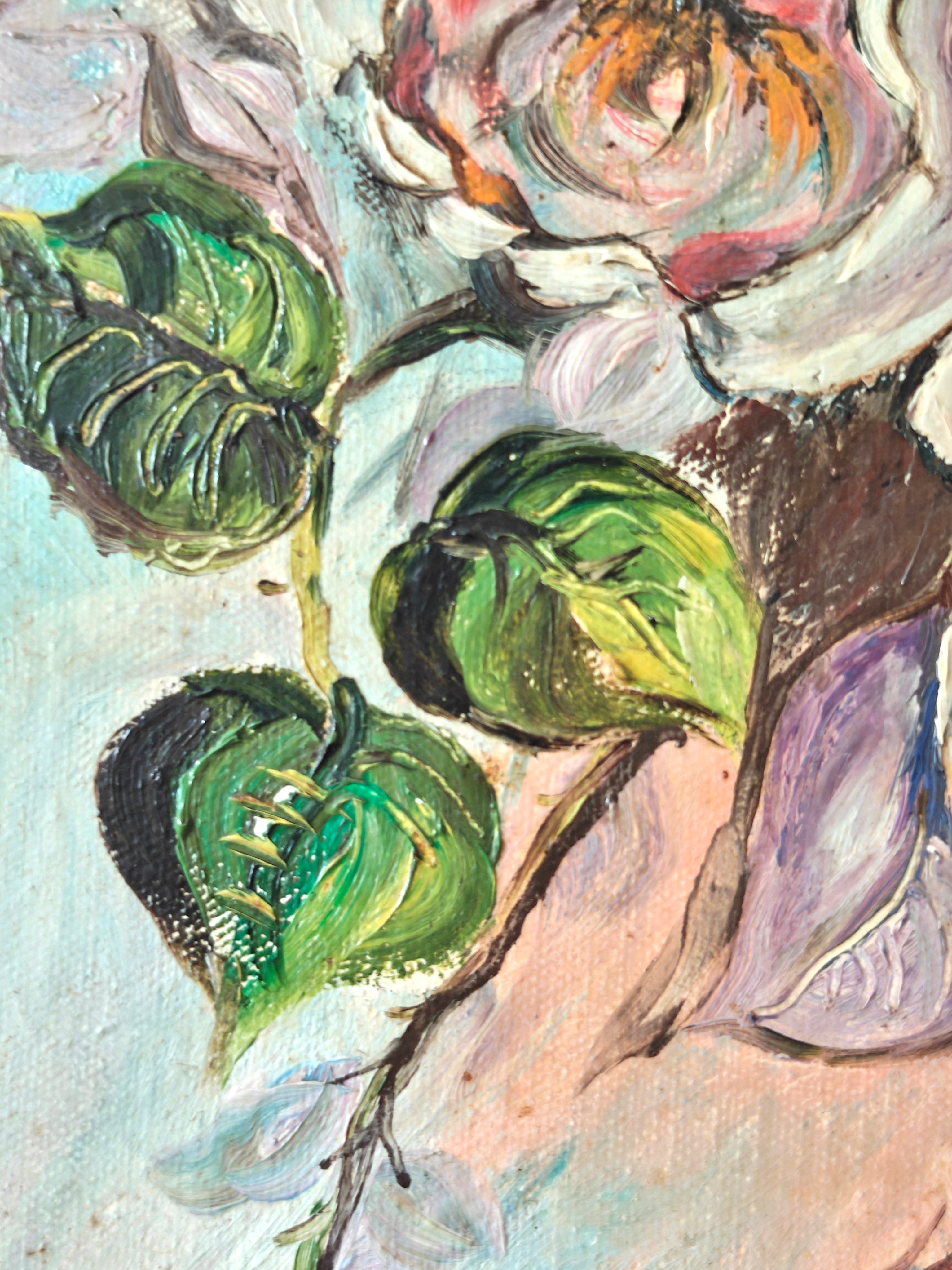 Close-up of oil painting of flowers