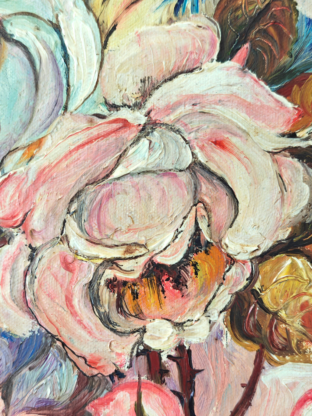 Close-up of oil painting of flowers