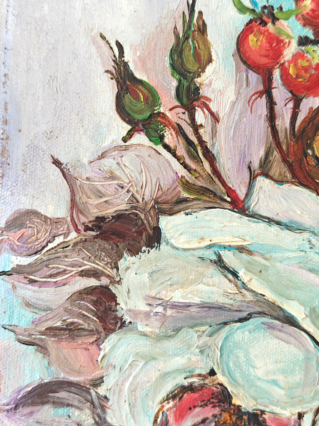 Close-up of oil painting of flowers