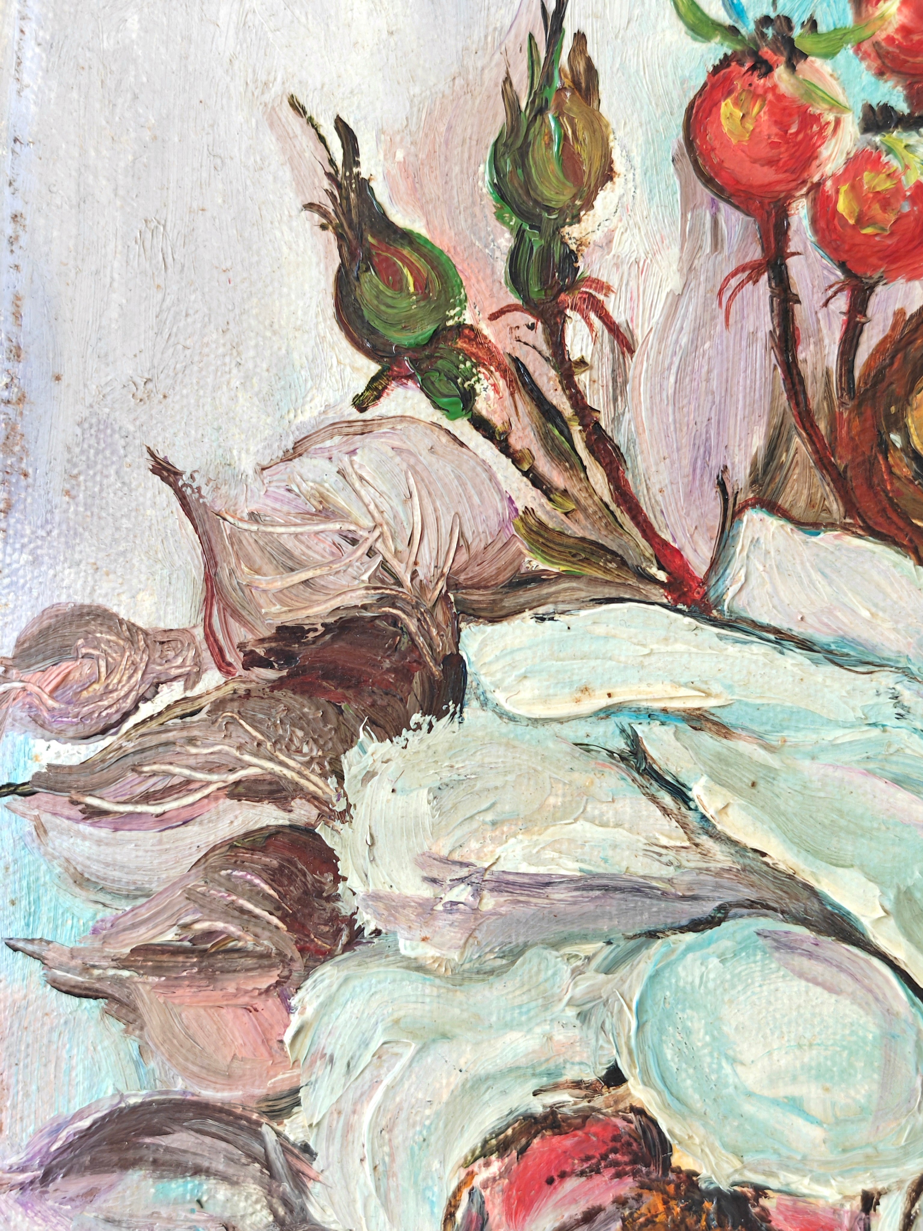 Close-up of oil painting of flowers