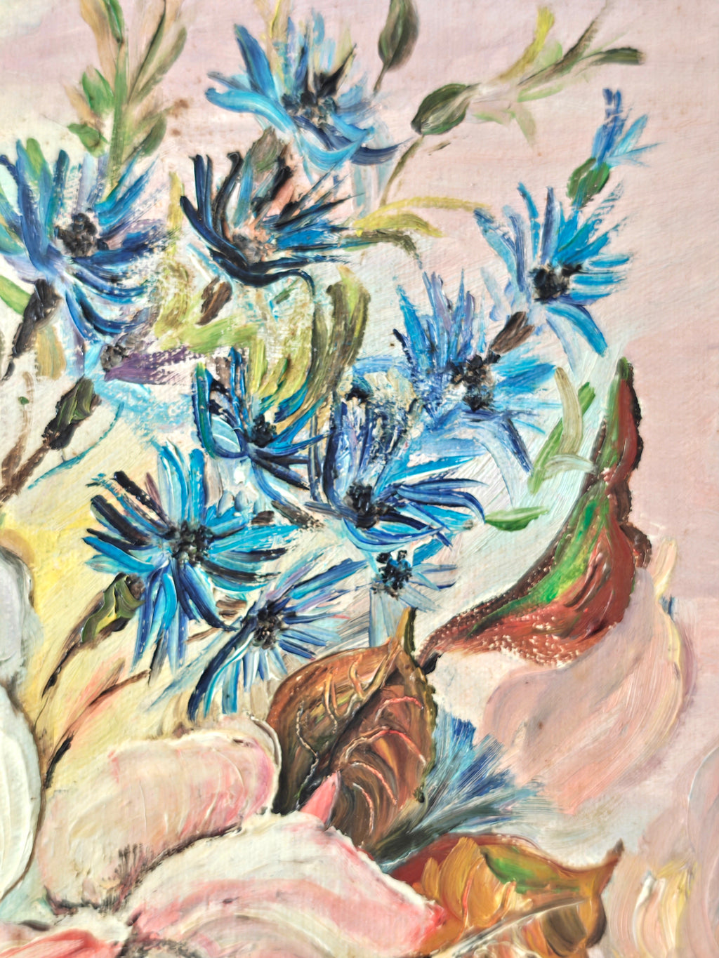 Close-up of oil painting of flowers