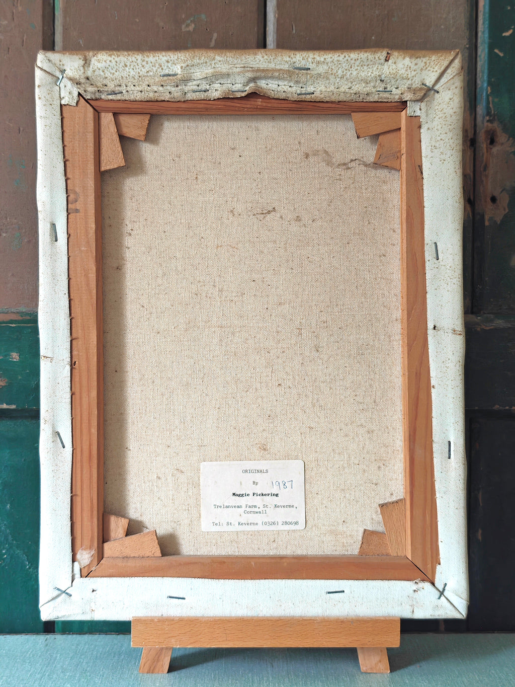 Reverse of a canvas over a wooden stretcher