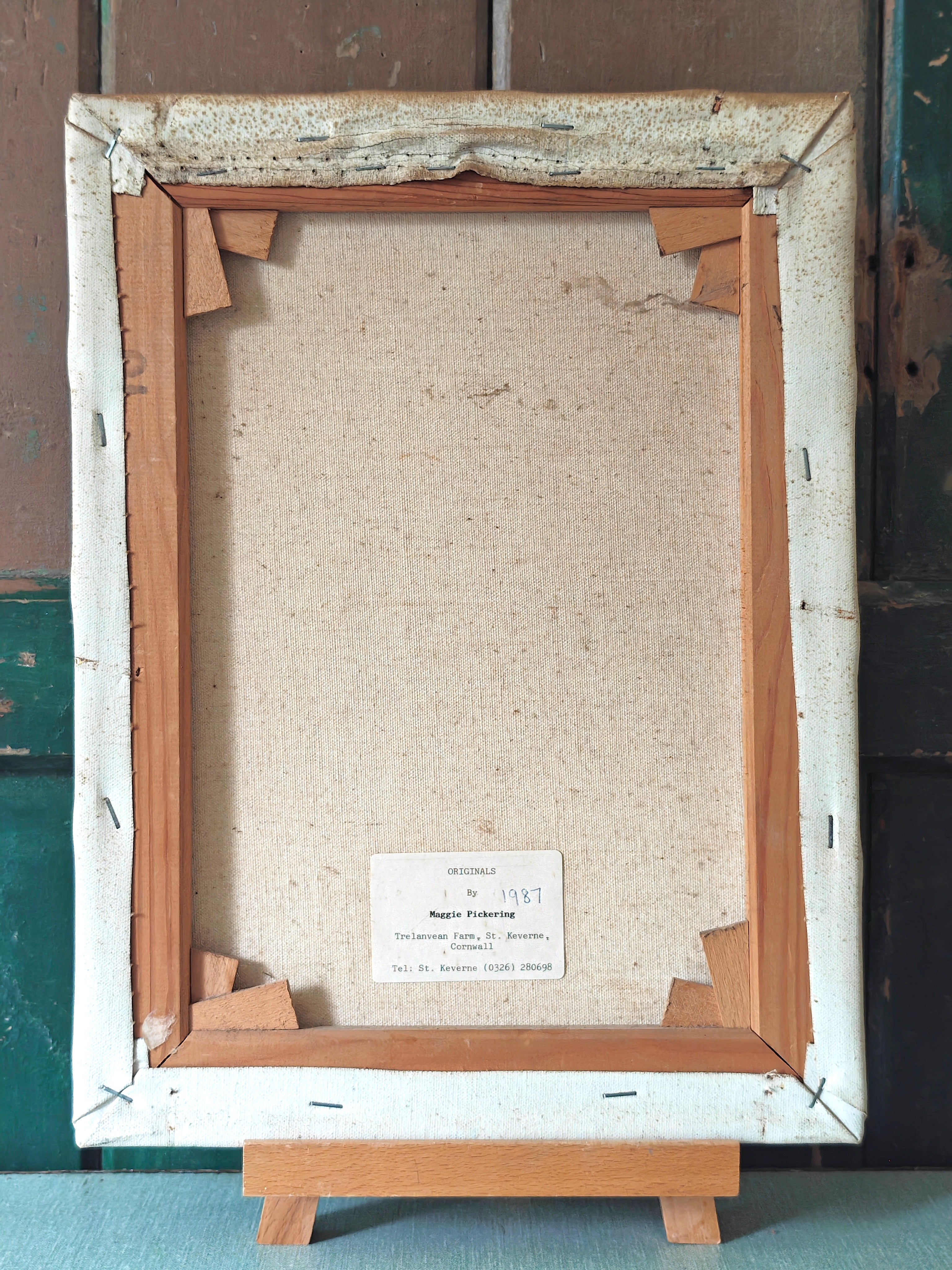 Reverse of a canvas over a wooden stretcher