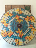 Decorative wood and paper Chinese parasol with gold fish pattern