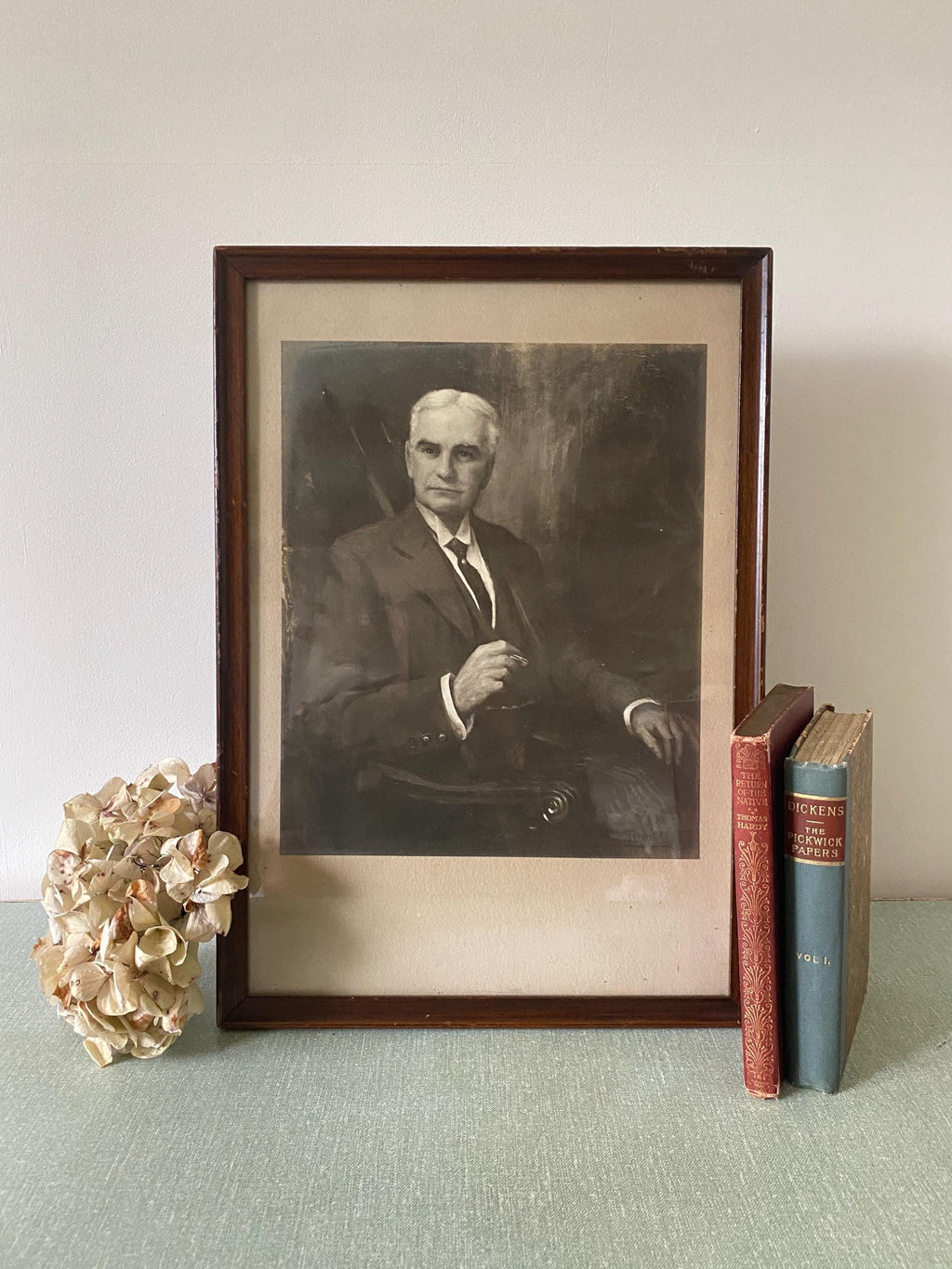 Framed black and white print of a man in Edwardian clothes