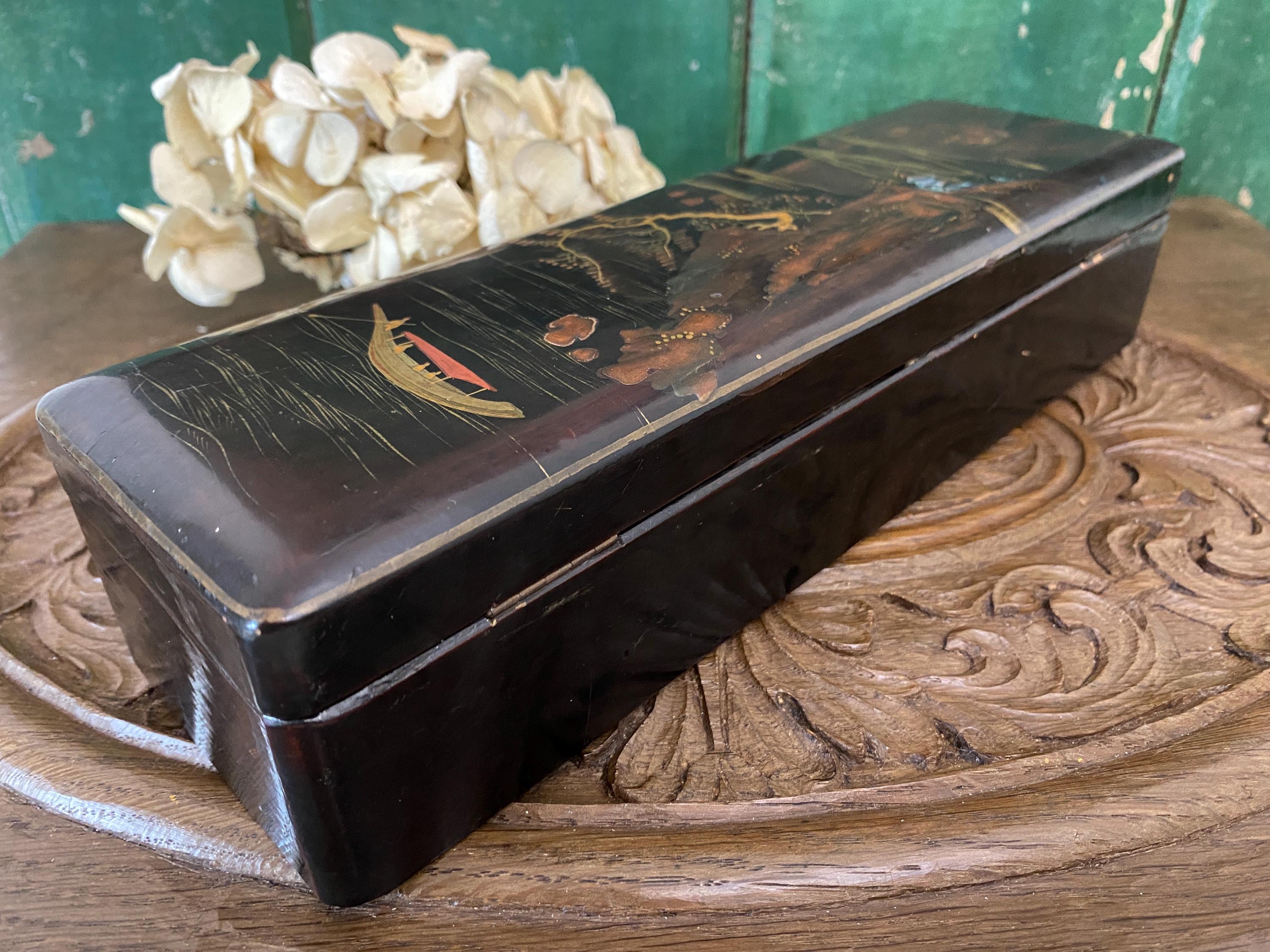 Decorative wooden box with oriental style landscape picture