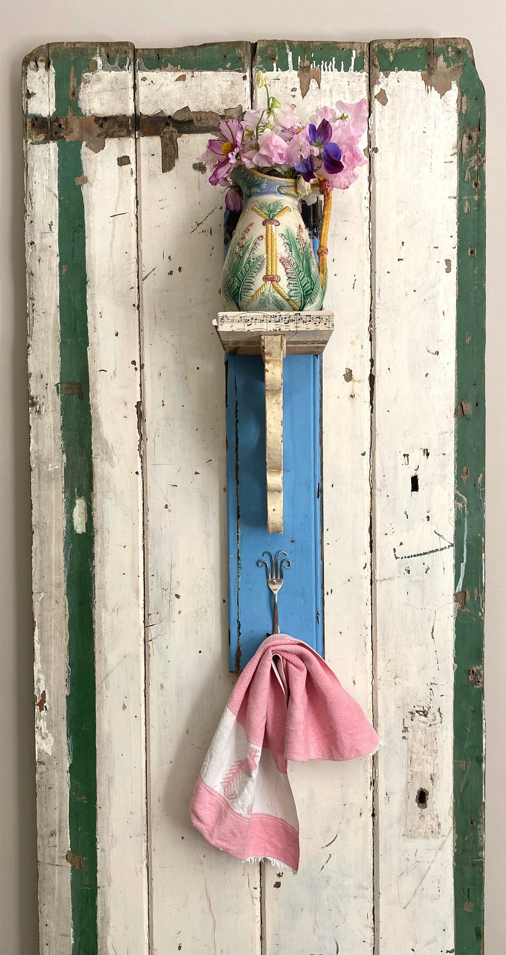 rustic wall shelf with metal hook