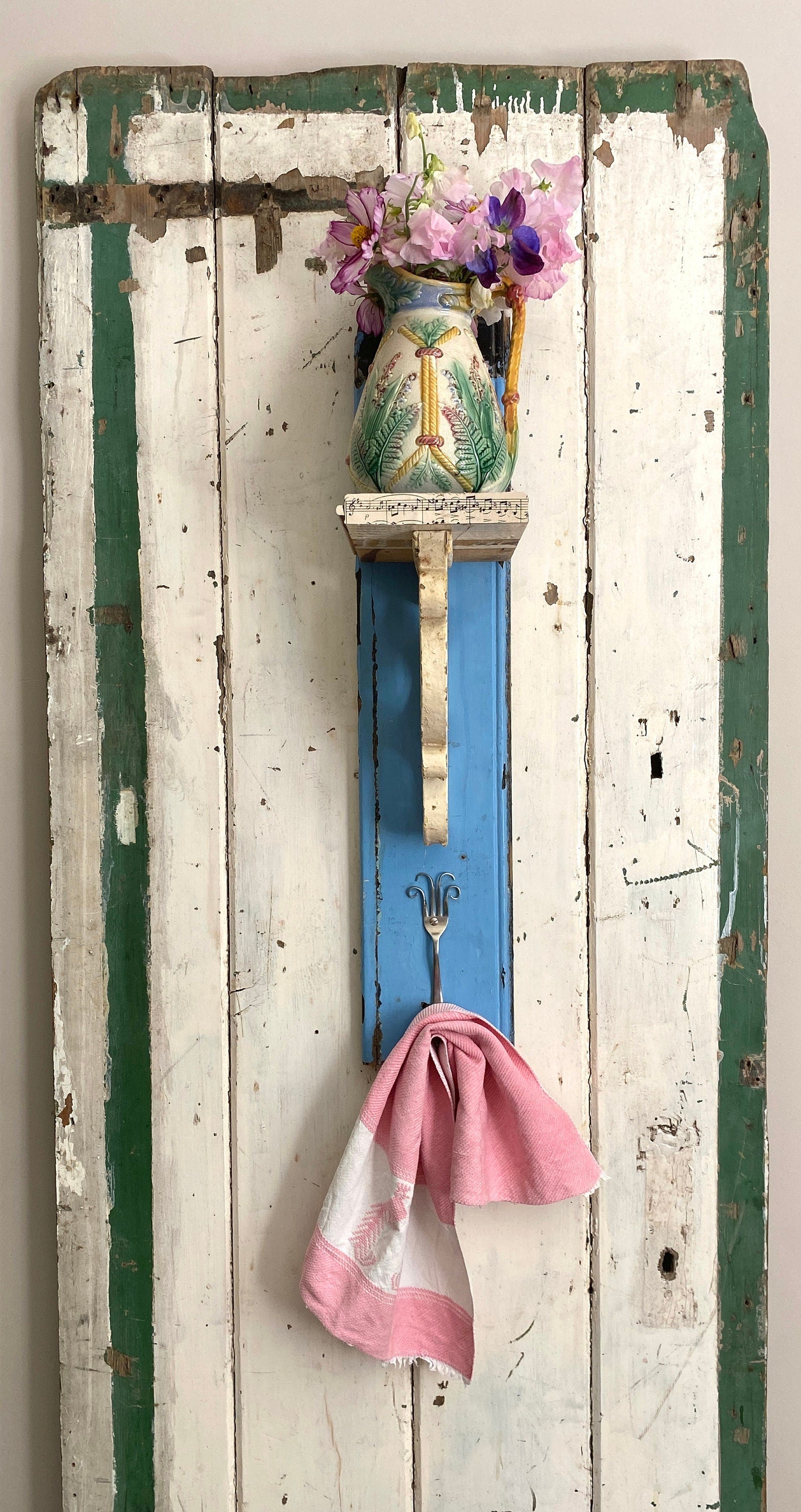 rustic wall shelf with metal hook