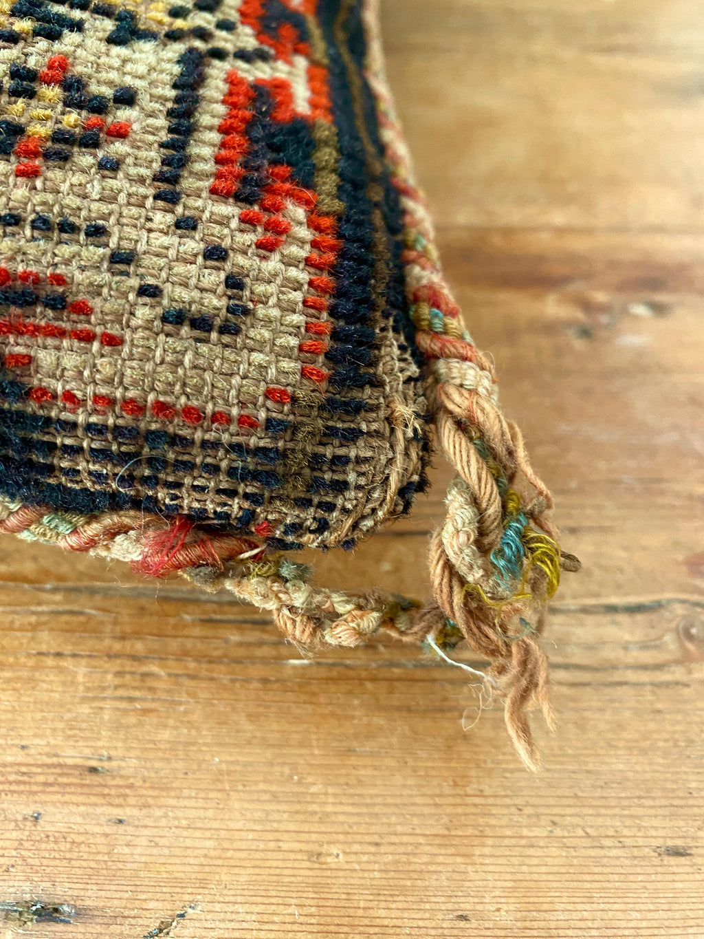 Vintage Turkish Kilim Woven Cushion with Bird Motif