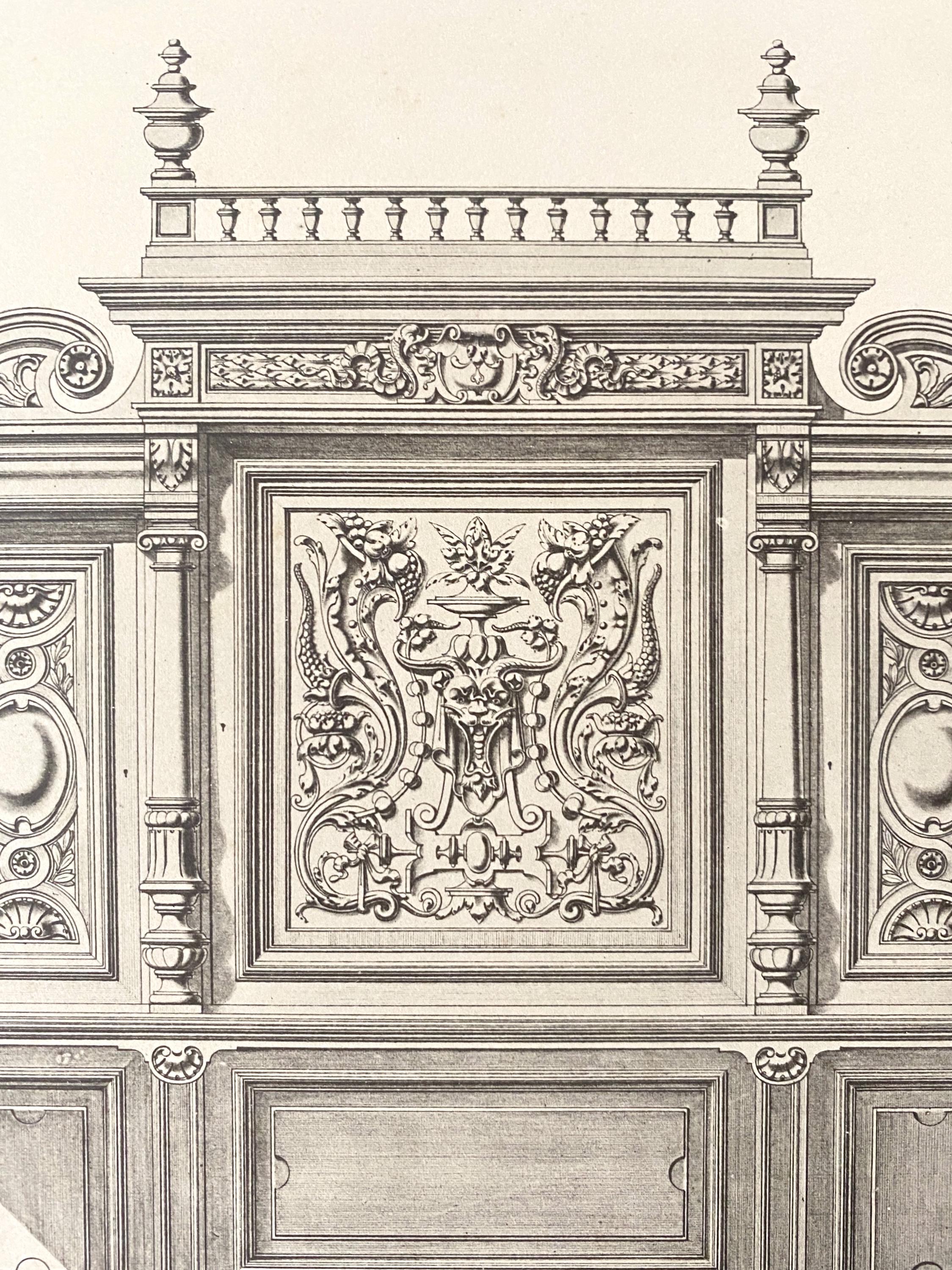 Lithograph Prints of French 19th Century Furniture Design Drawings