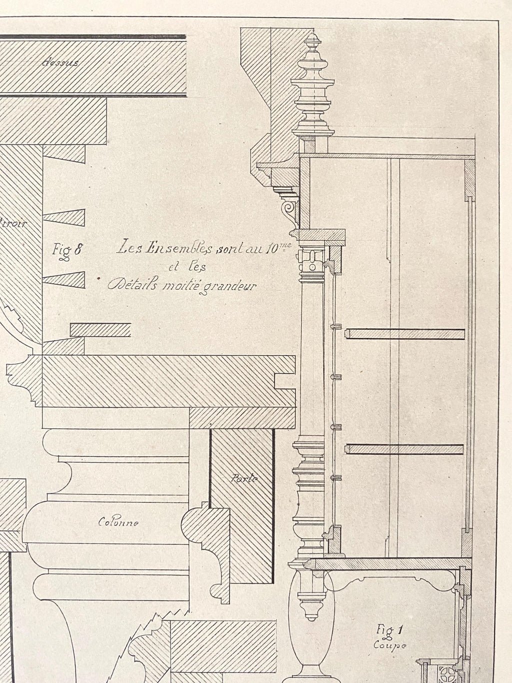 Technical drawing of construction details for a piece of furniture