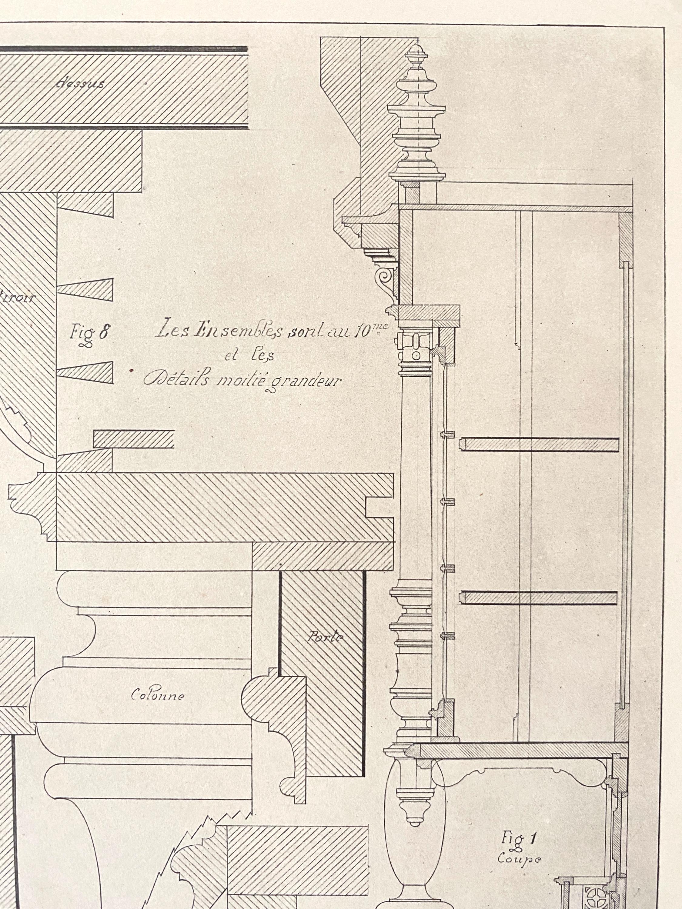 Technical drawing of construction details for a piece of furniture