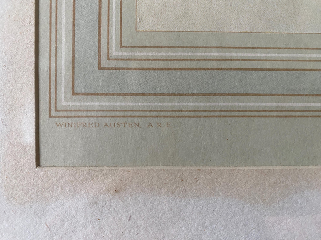 Framed artwork with 'Winfred Austen, A.R.E.' printed 