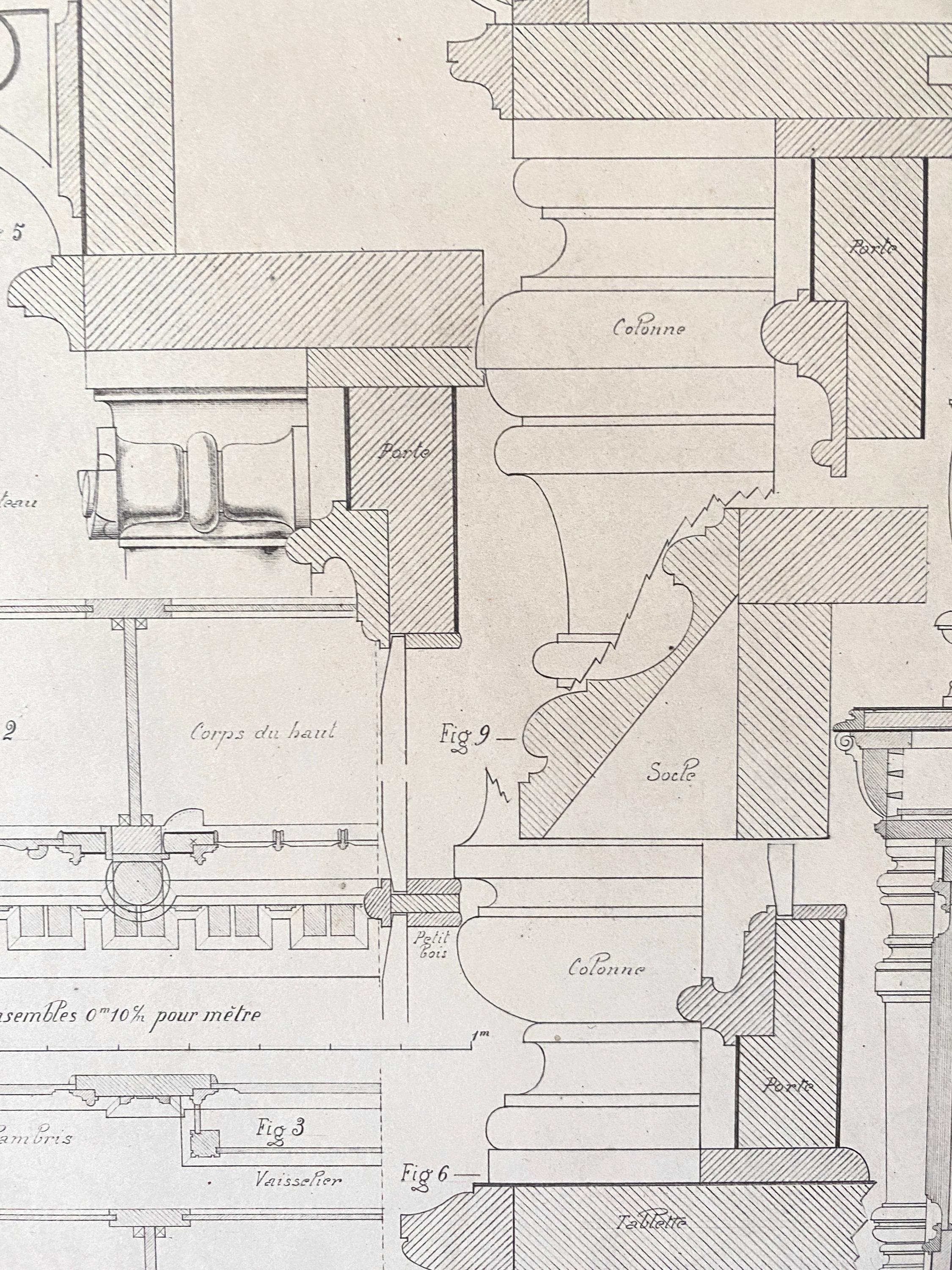 Technical drawing of construction details for a piece of furniture