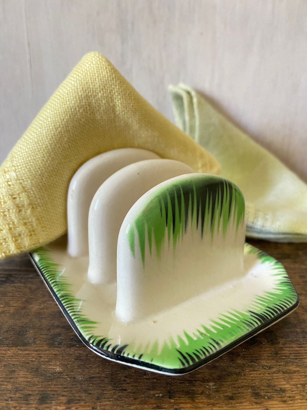 vintage green and white ceramic toast rack 