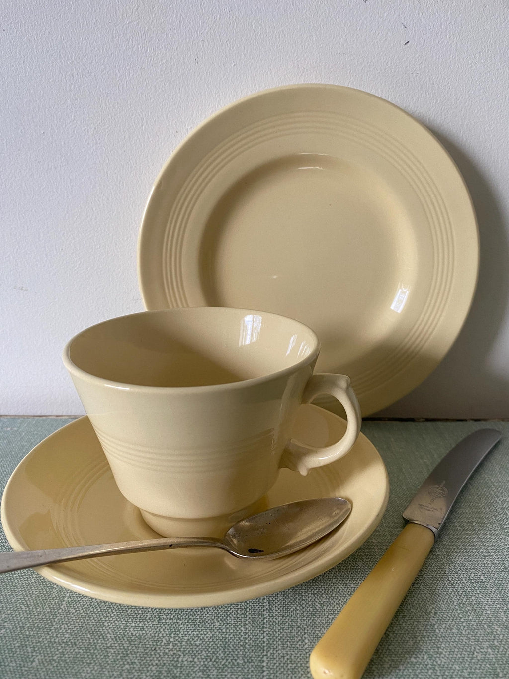 Woods Ware Jasmine Trio: Yellow Teacup, Saucer, Plate