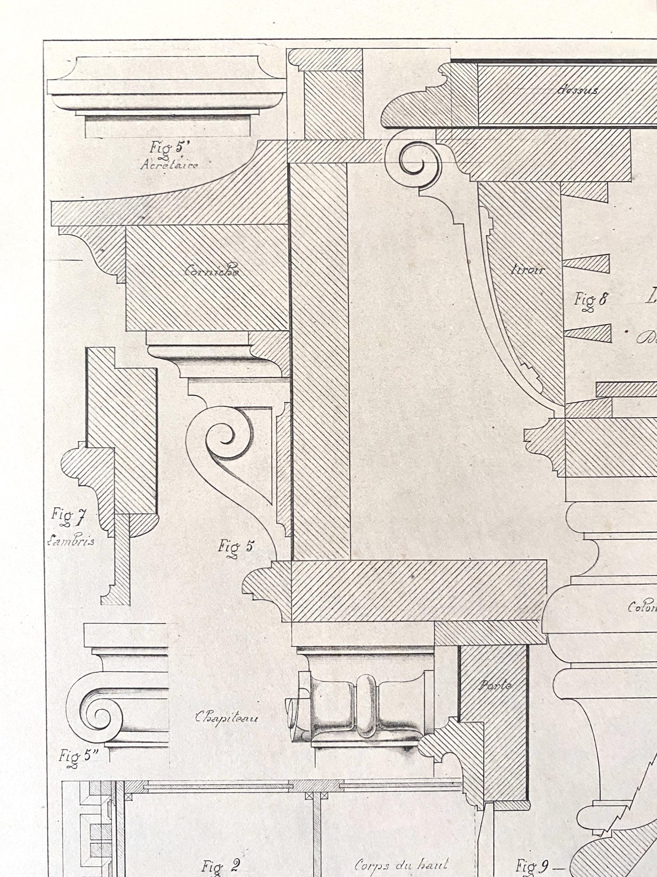 Technical drawing of construction details for a piece of furniture