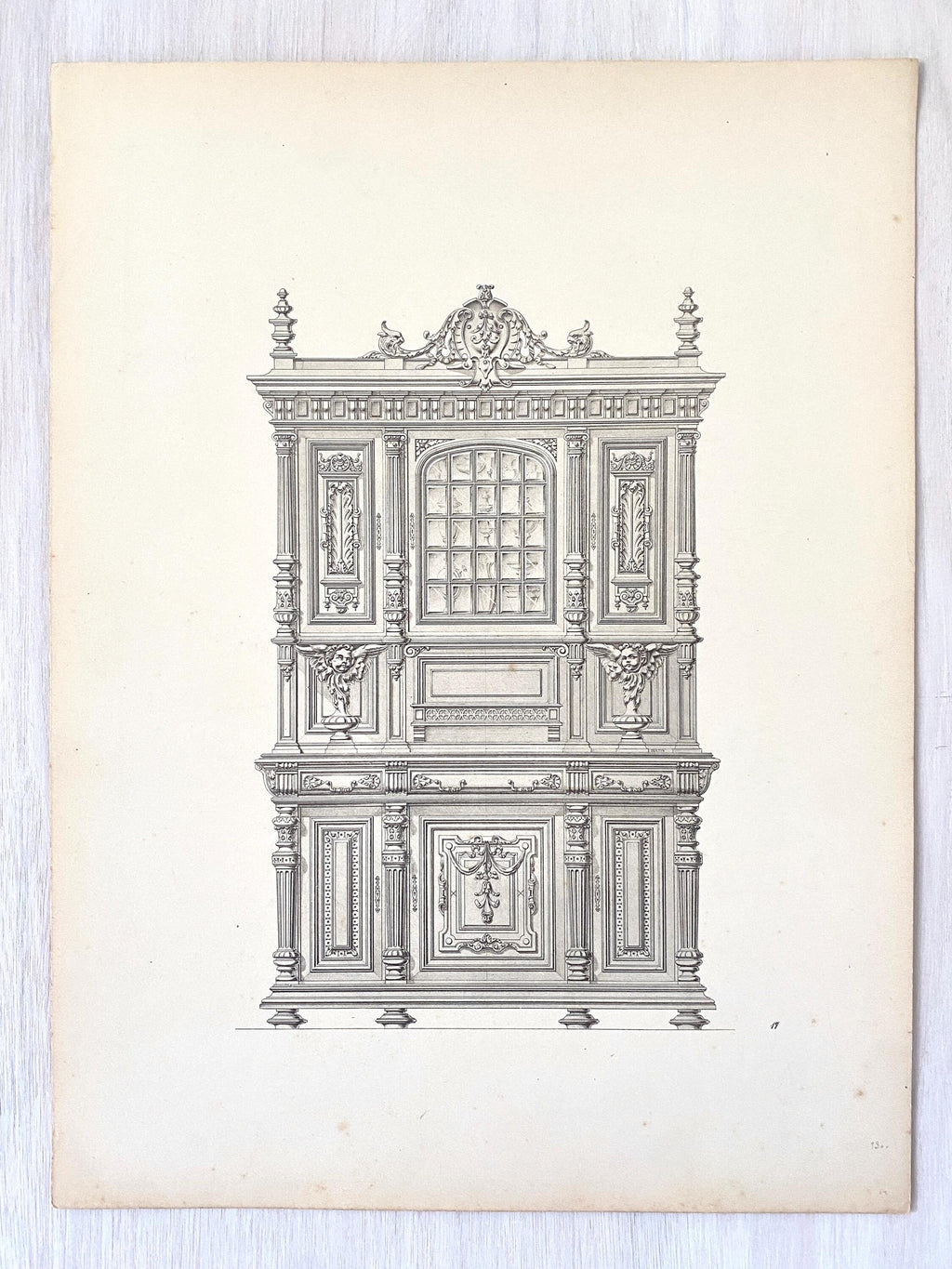 Antique lithograph illustration of an ornate cabinet