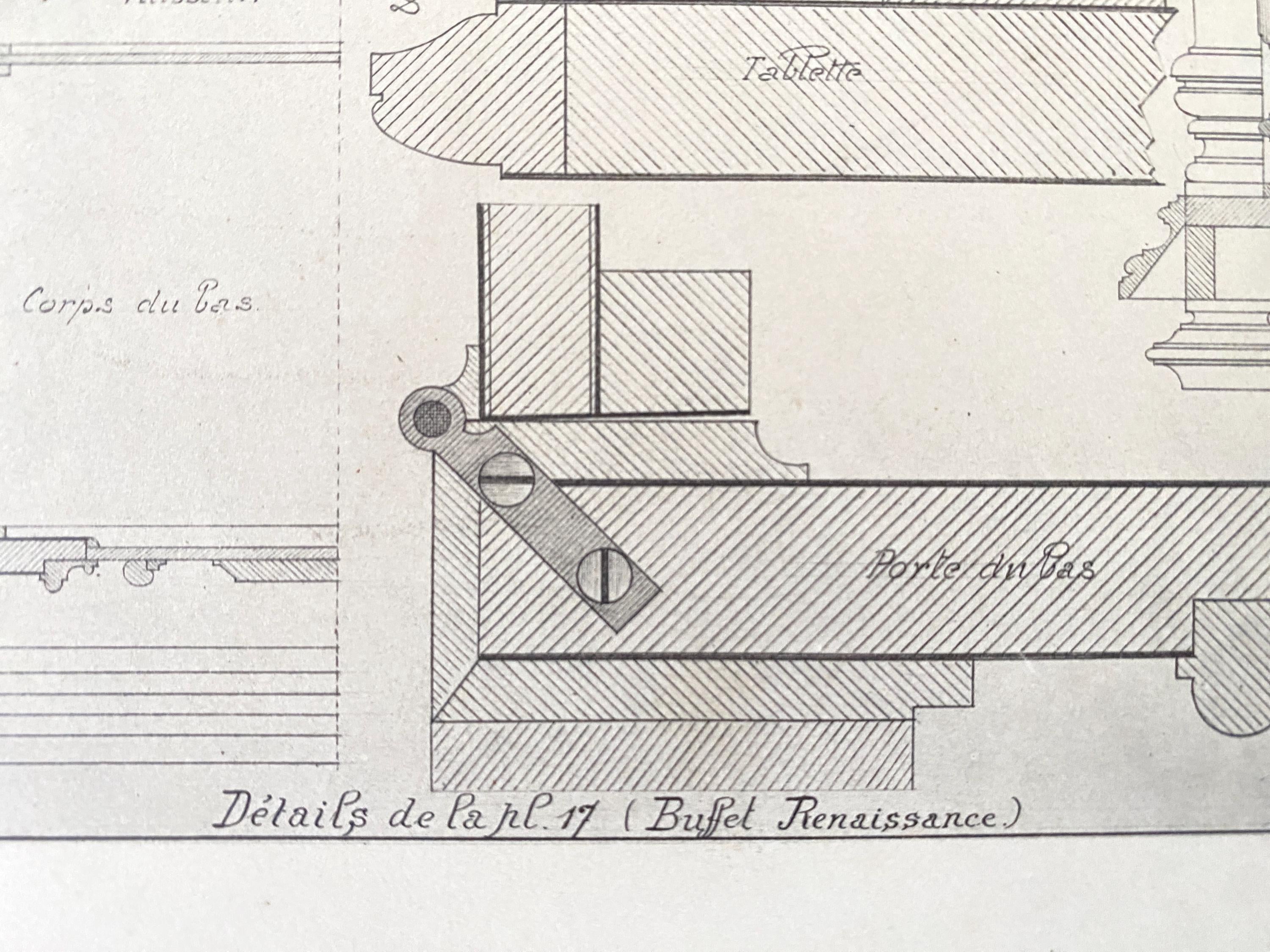 Technical drawing of construction details for a piece of furniture