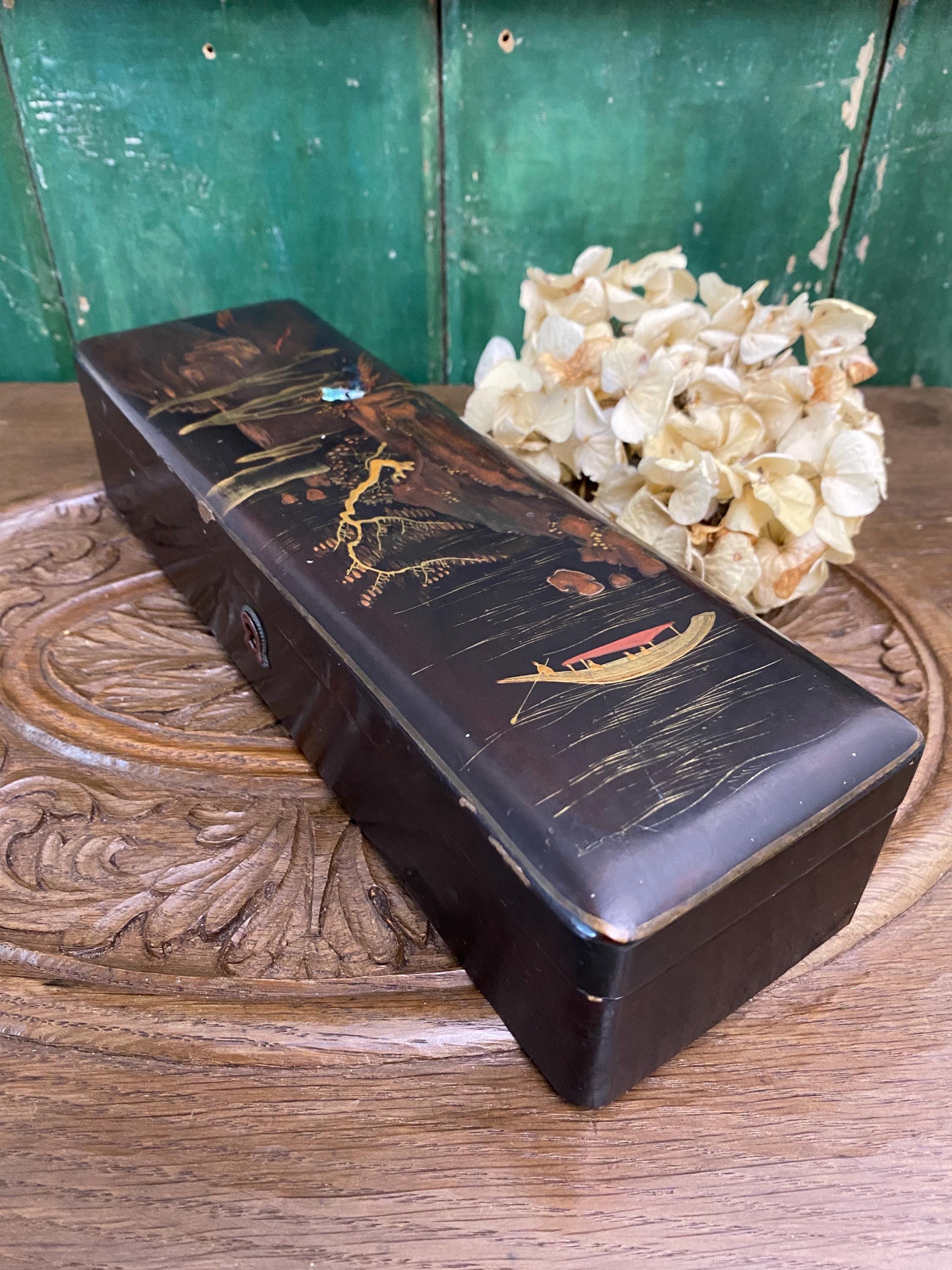 Decorative wooden box with oriental landscape picture