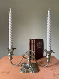 Vintage silver double candelabra with ornate square base