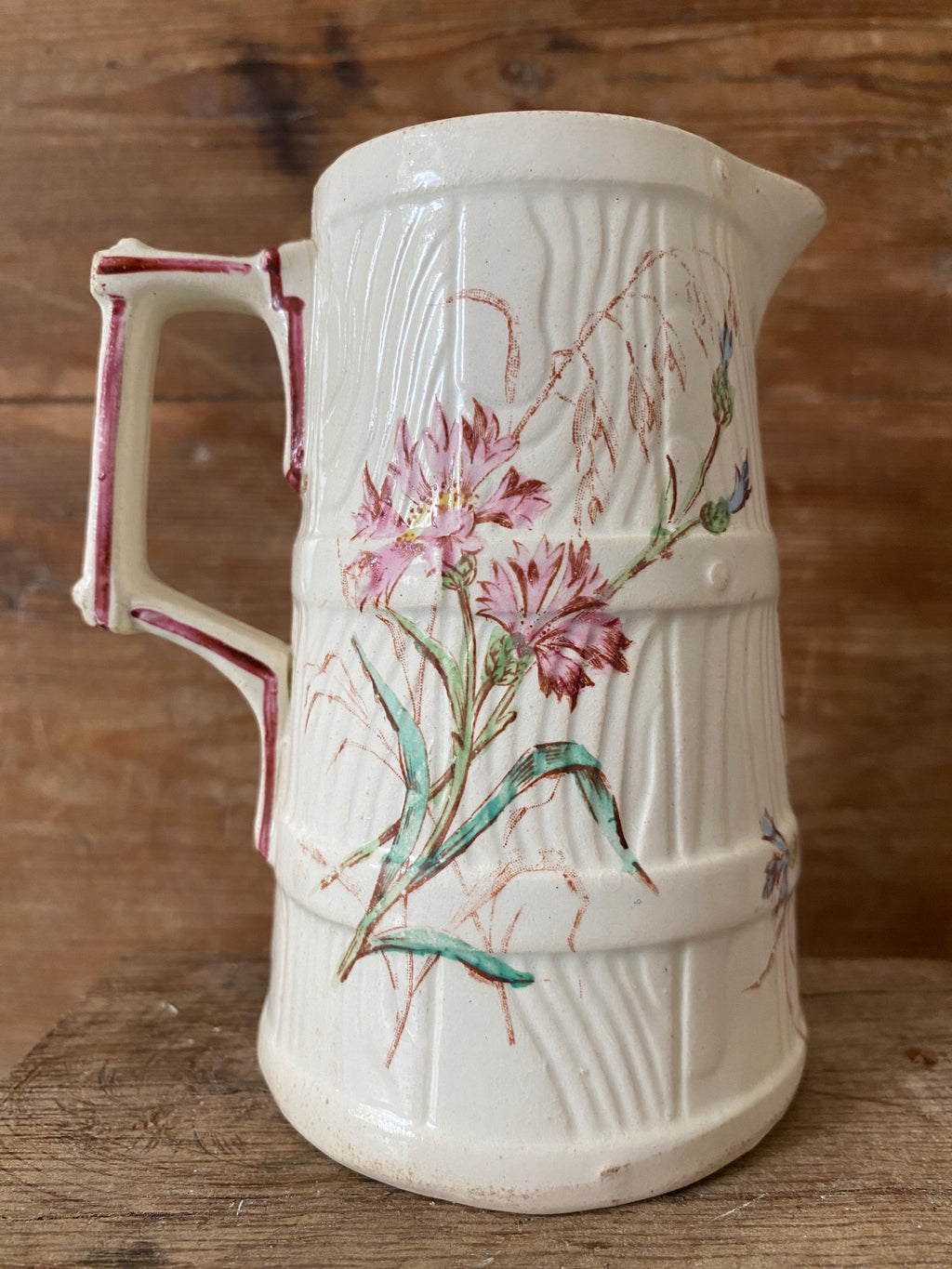 Vintage French jug with ink flowers decoration