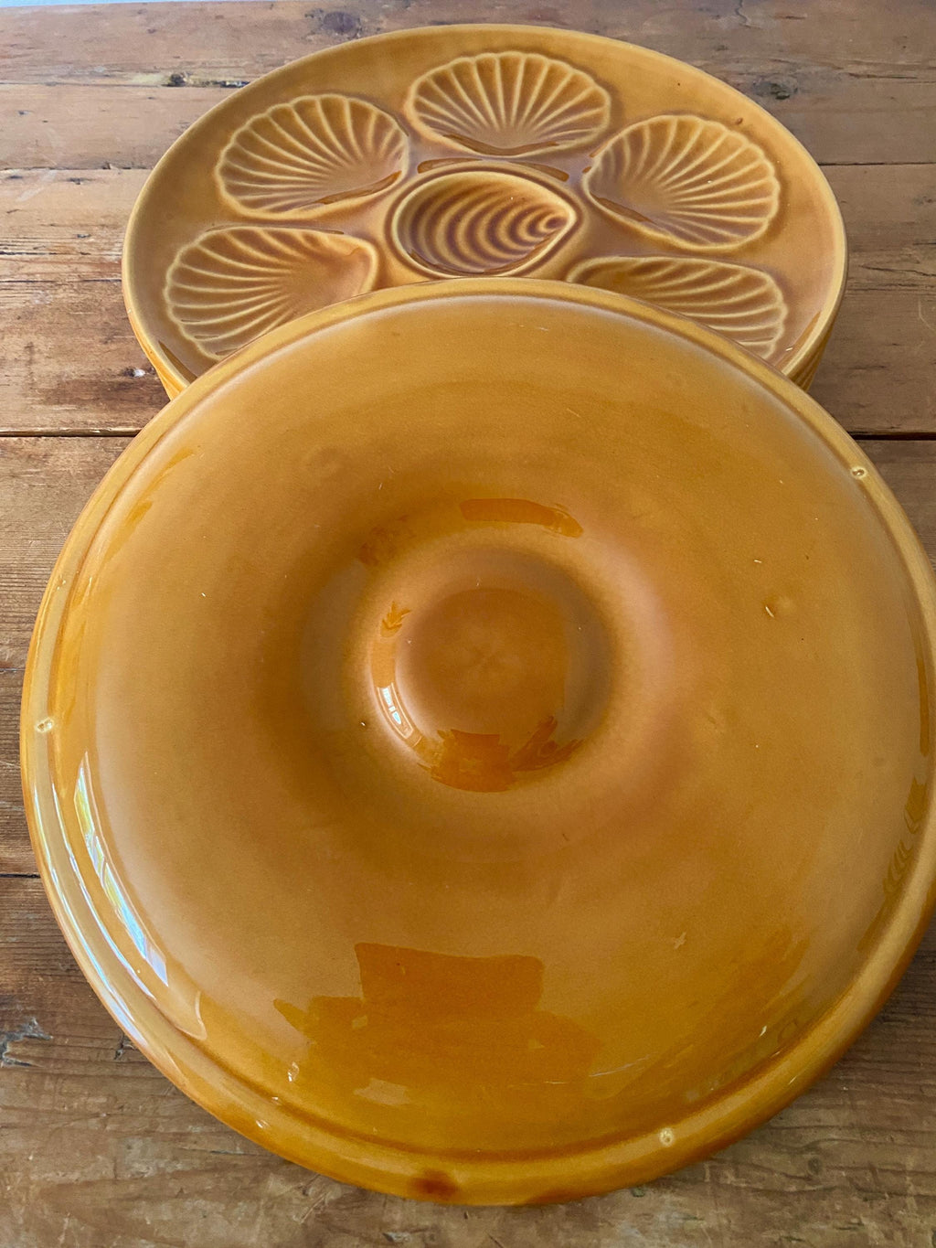 French Majolica Oyster Plate: Vintage Faience Pottery
