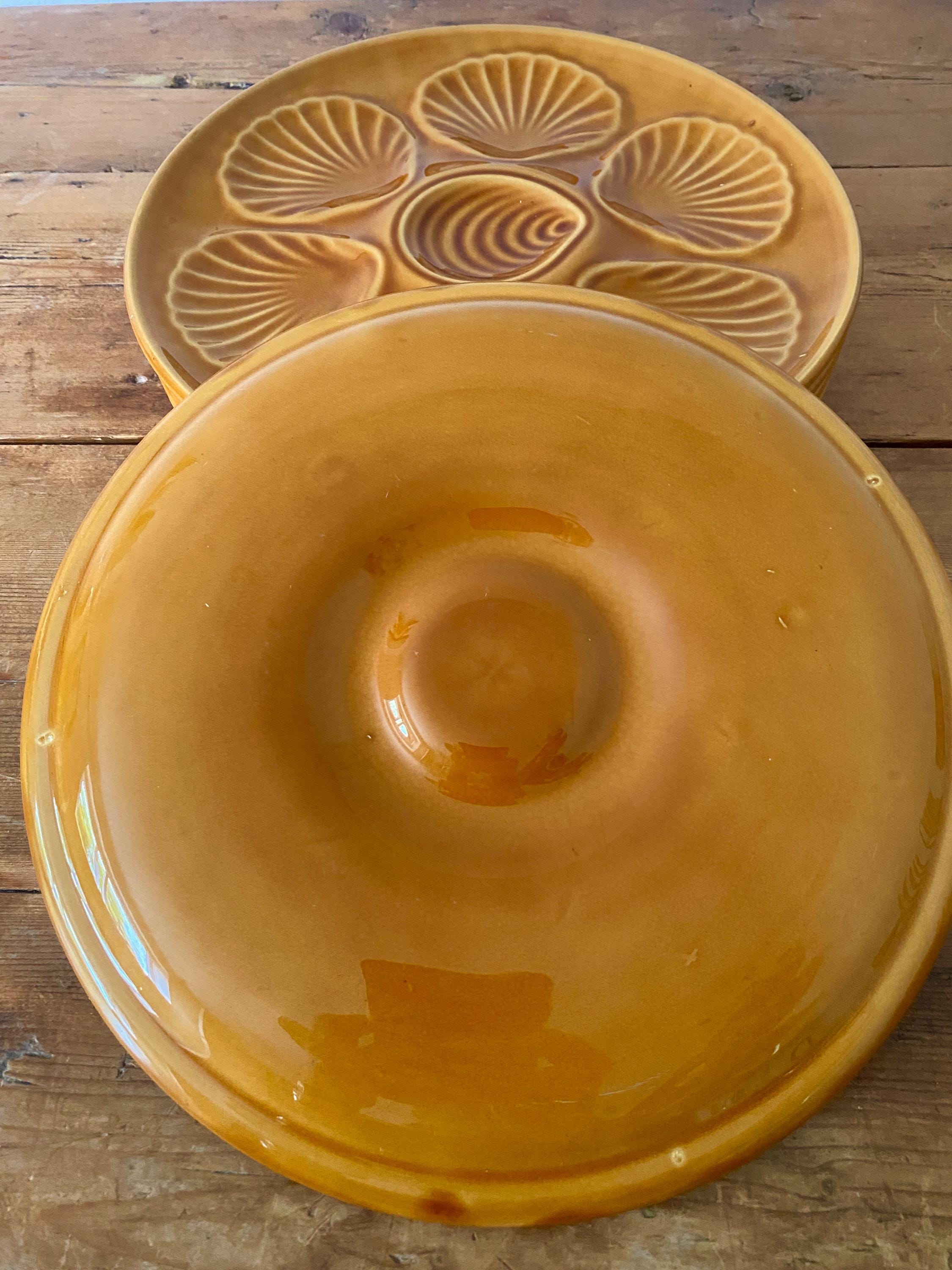 French Majolica Oyster Plate: Vintage Faience Pottery