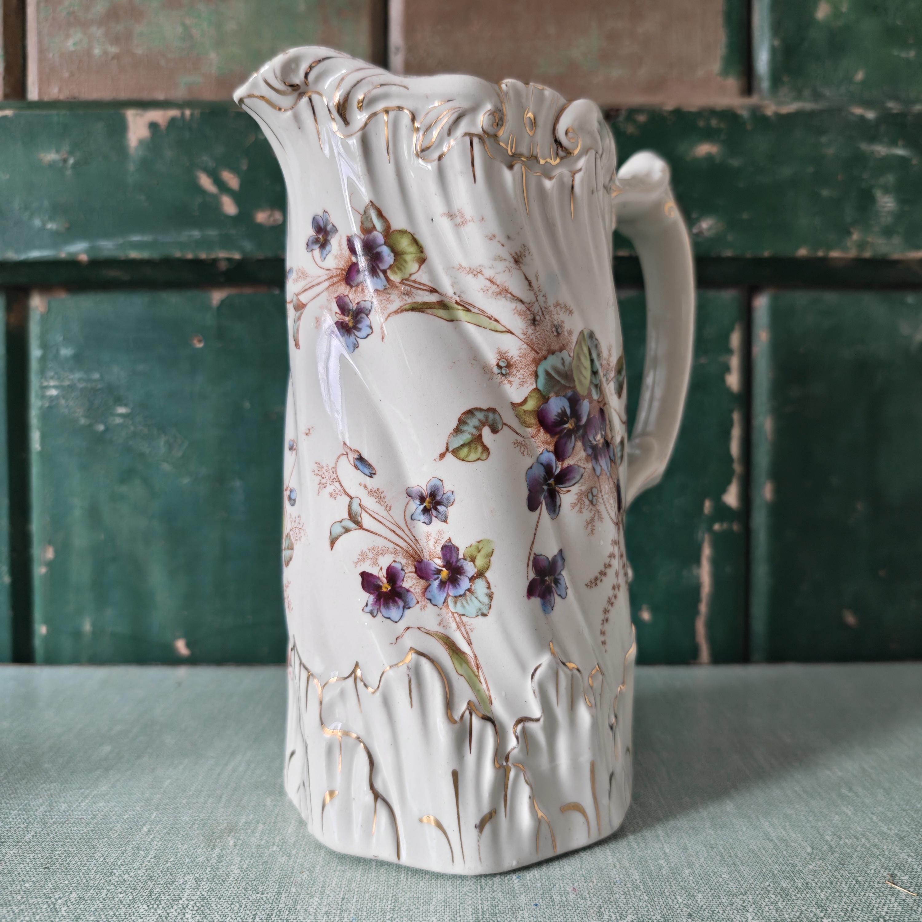 Vintage Floral Jug: White Gilded Jug