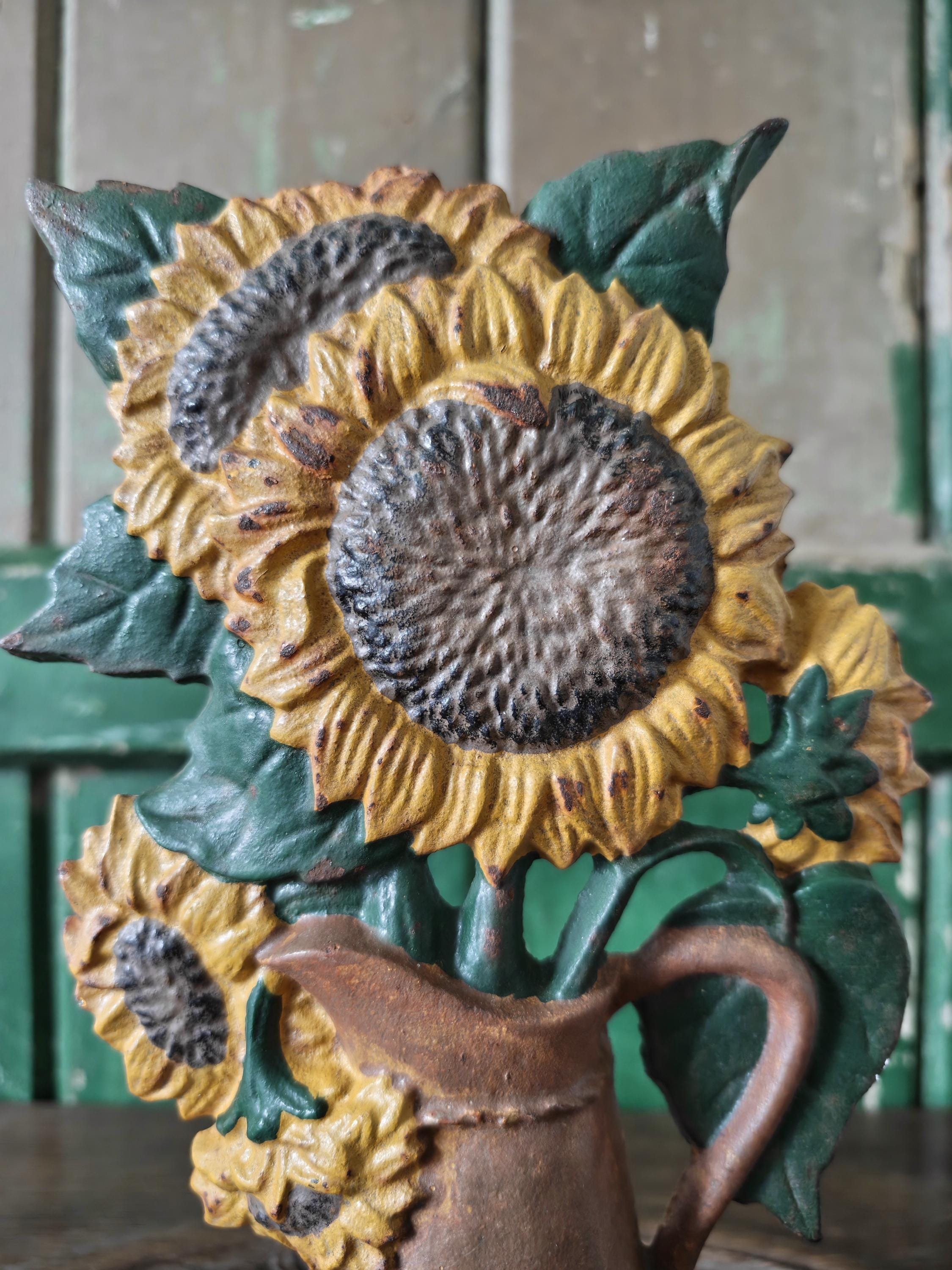 Close up of cast iron sunflowers