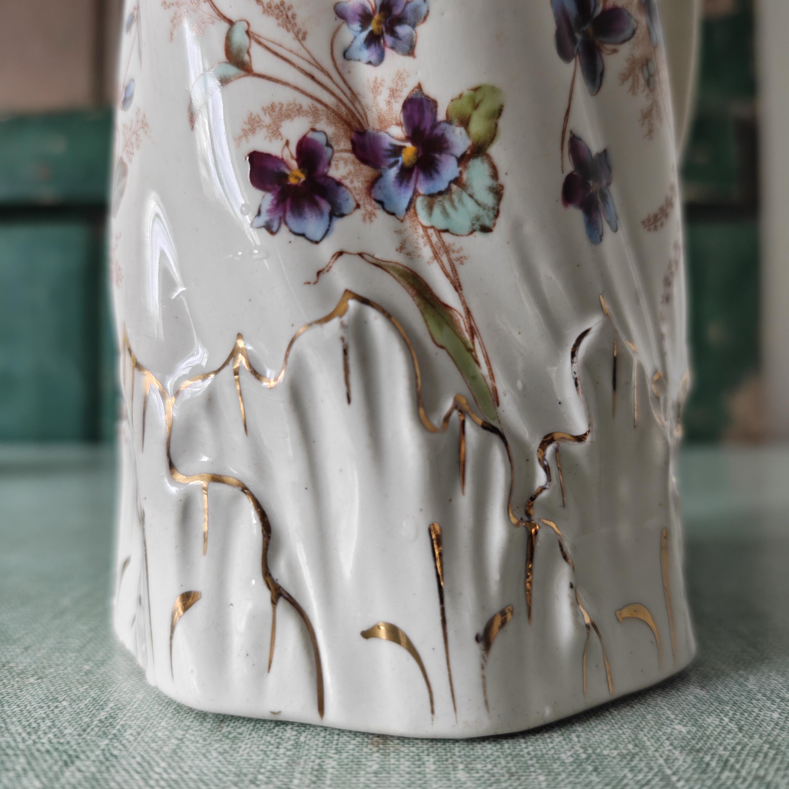Vintage Floral Jug: White Gilded Jug