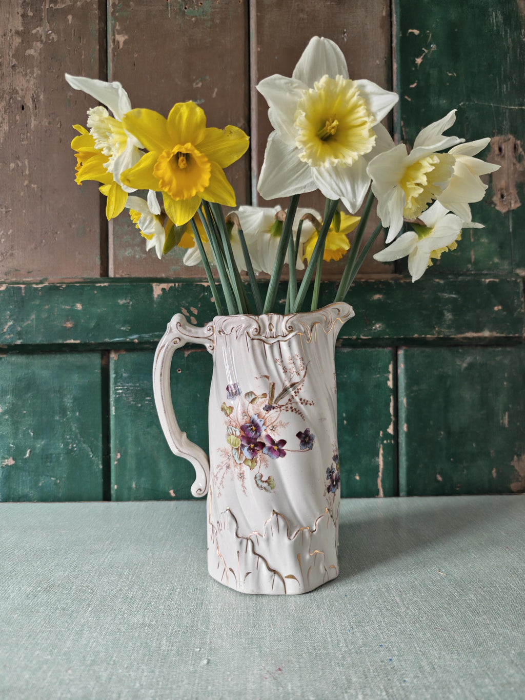Vintage Floral Jug: White Gilded Jug