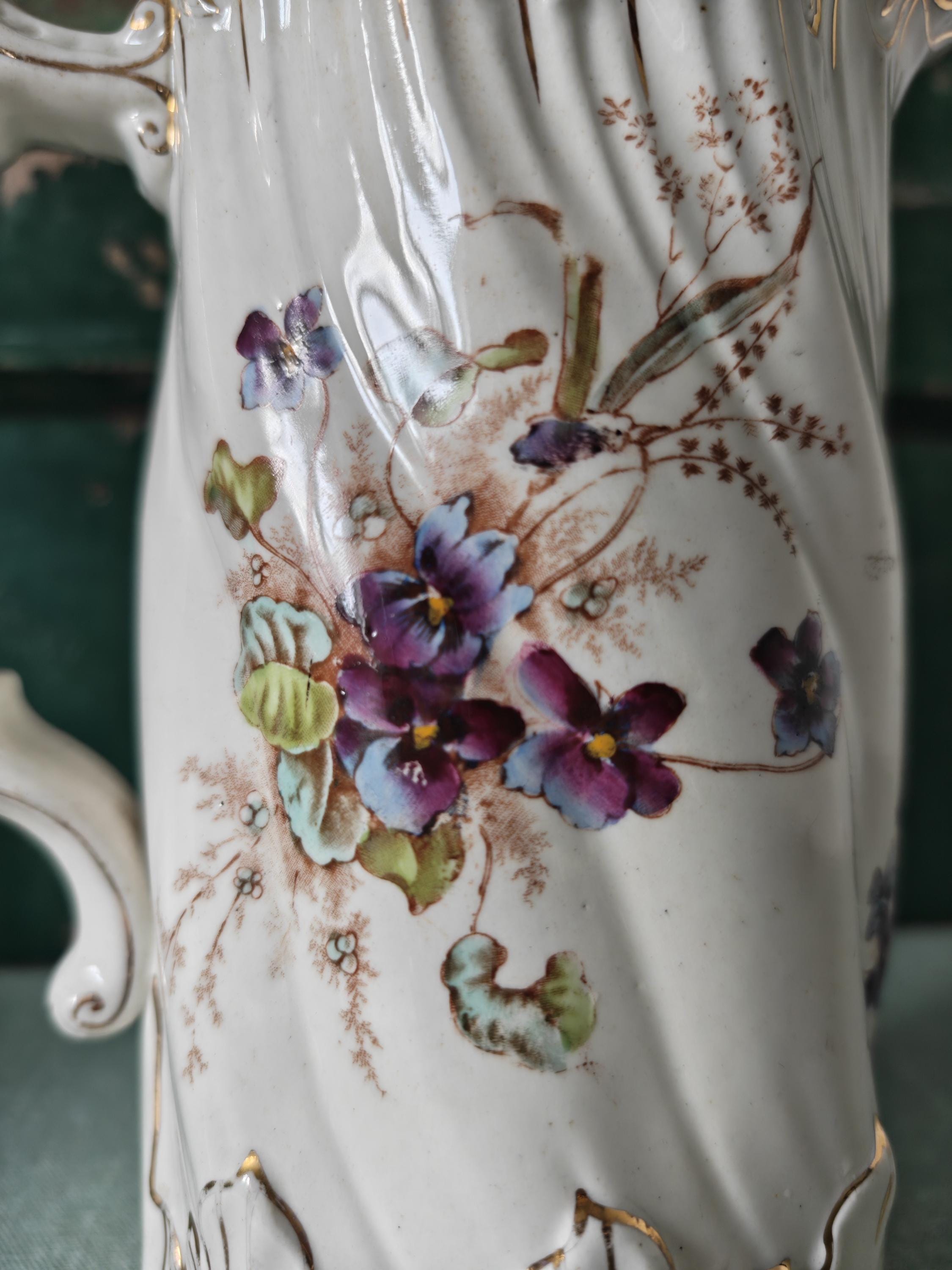 Vintage Floral Jug: White Gilded Jug