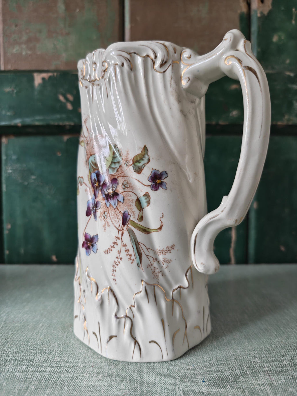 Vintage Floral Jug: White Gilded Jug