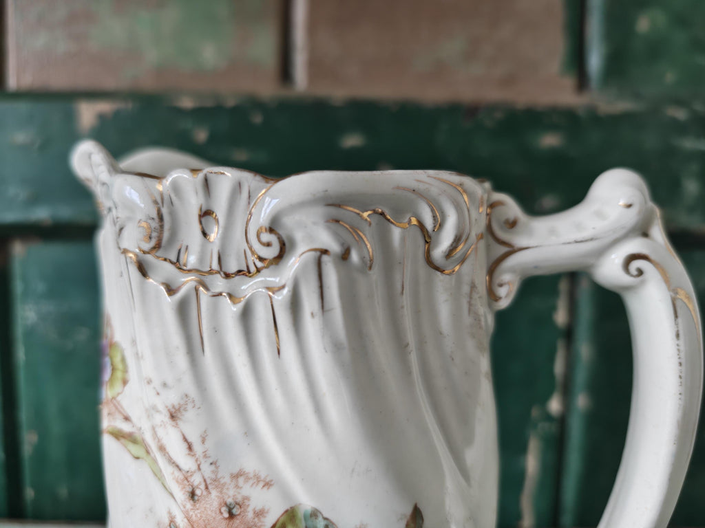 Vintage Floral Jug: White Gilded Jug