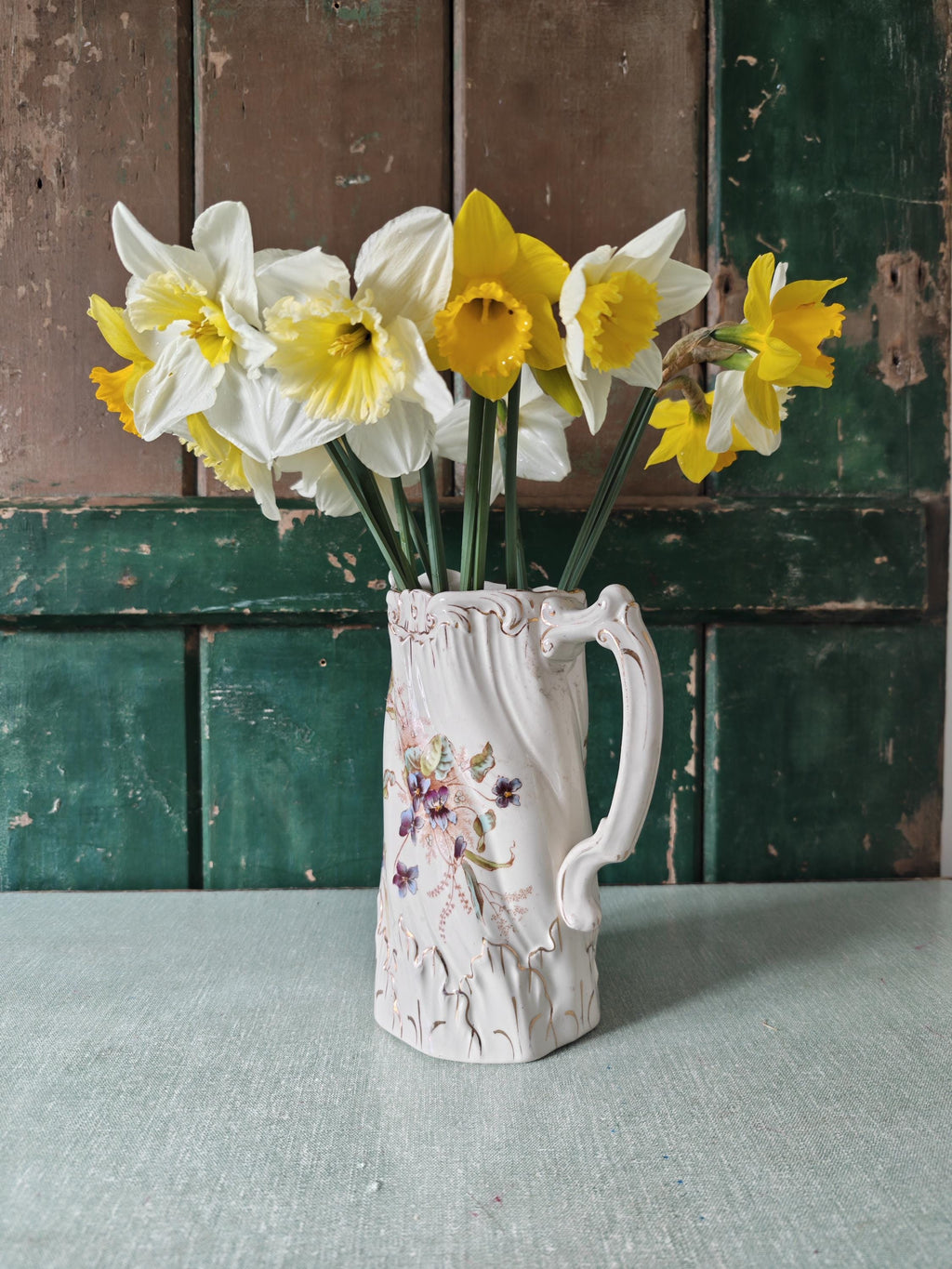Vintage Floral Jug: White Gilded Jug