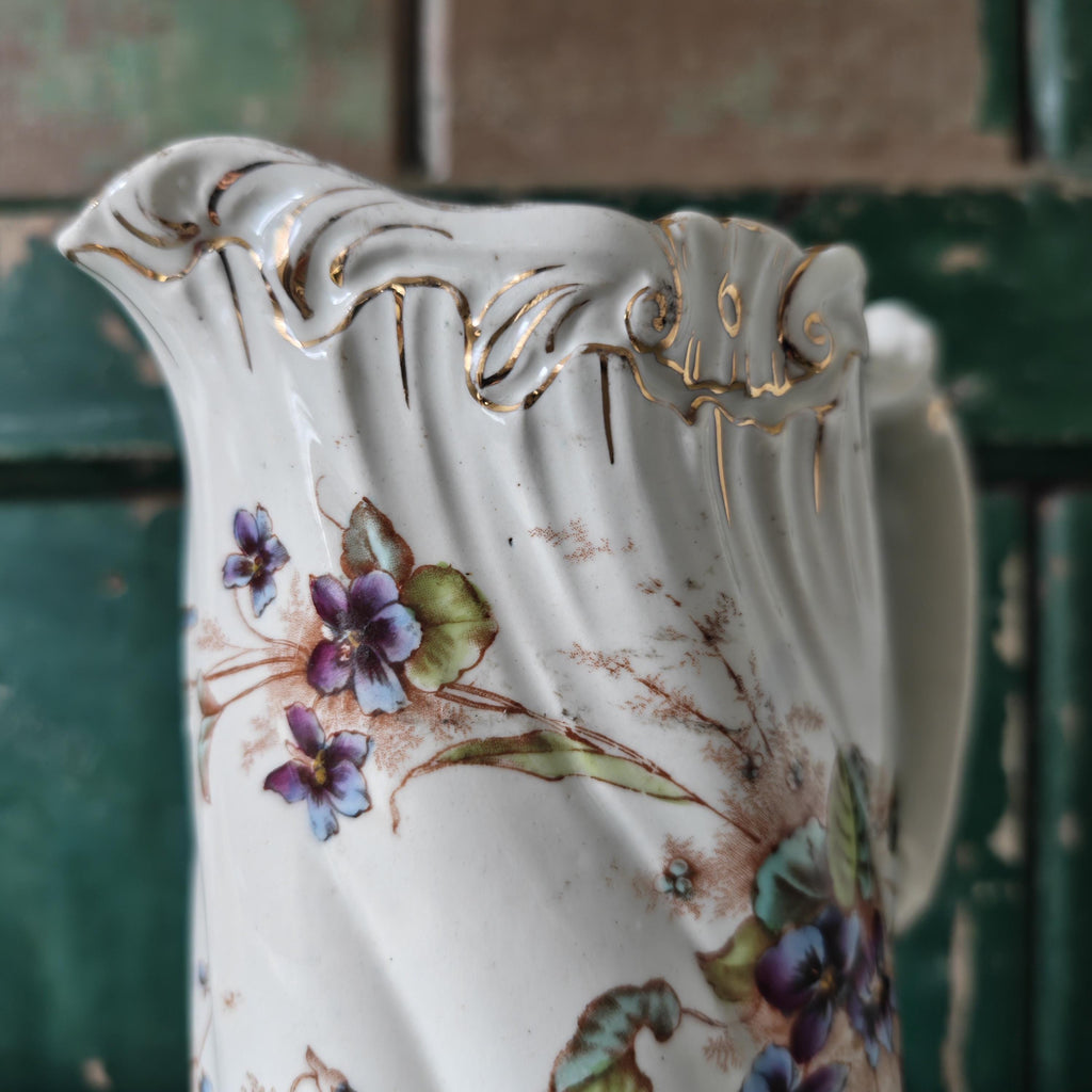 Vintage Floral Jug: White Gilded Jug
