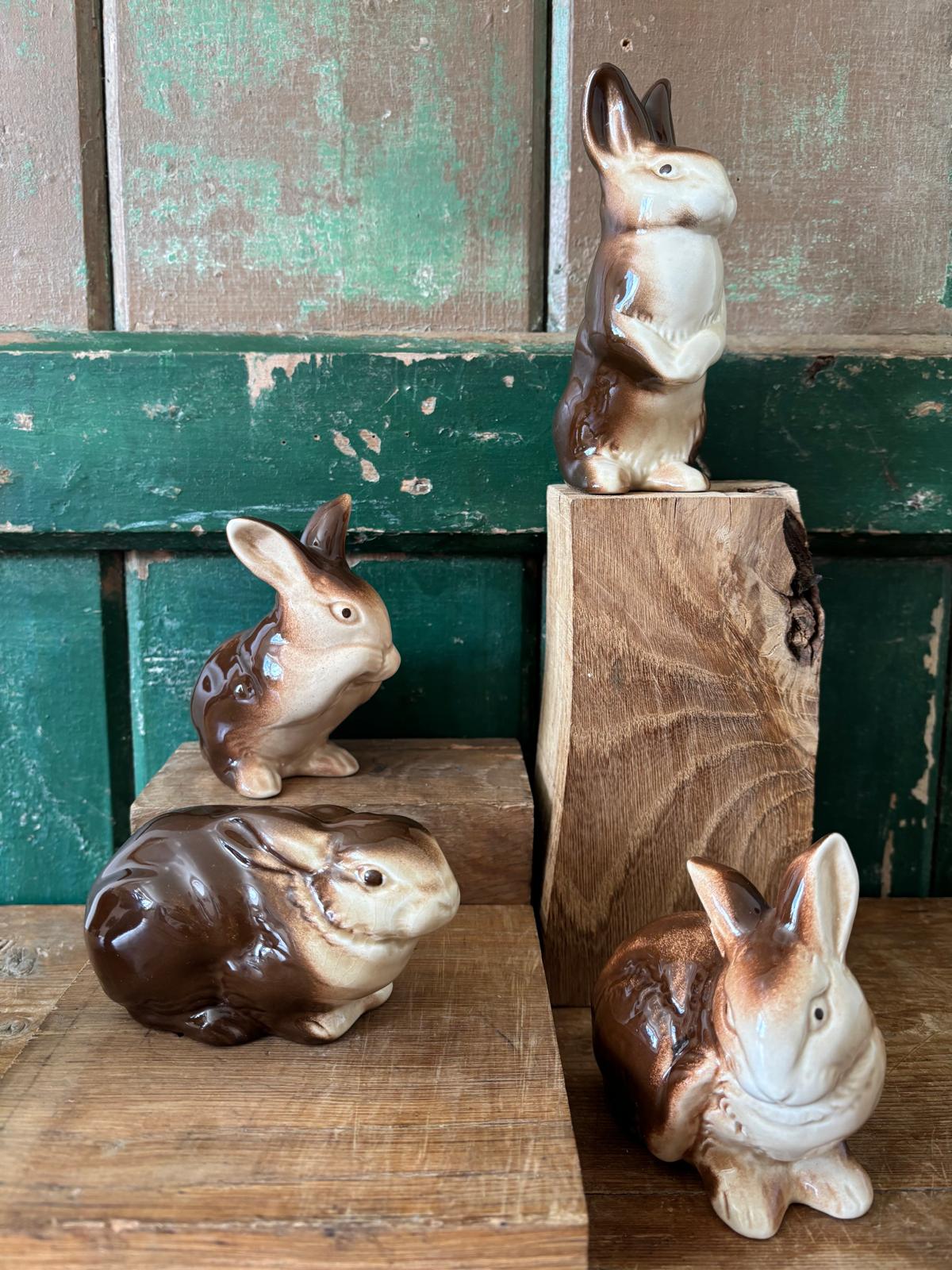 Set of ceramic rabbit figurines