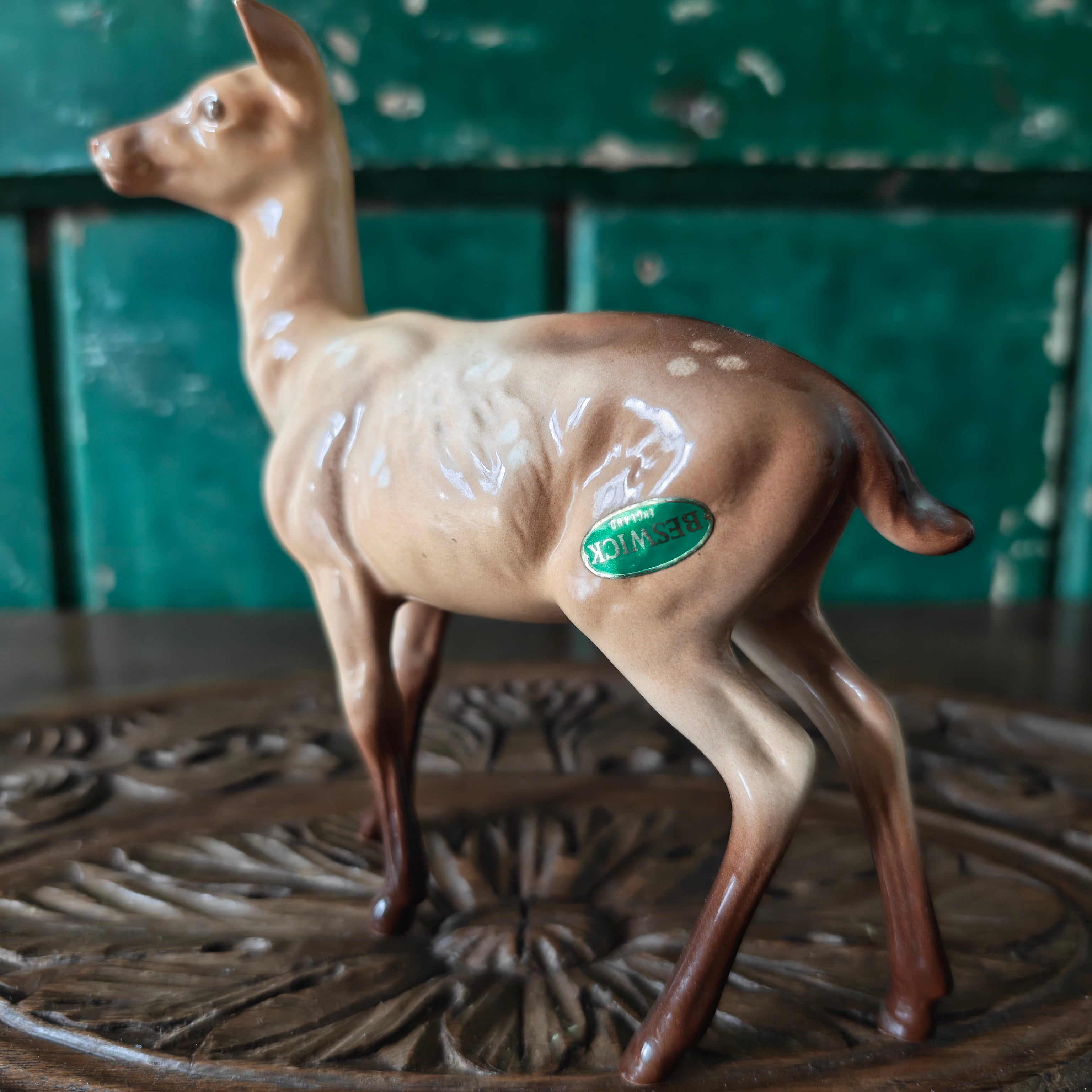  ceramic deer figurine with a green Beswick label